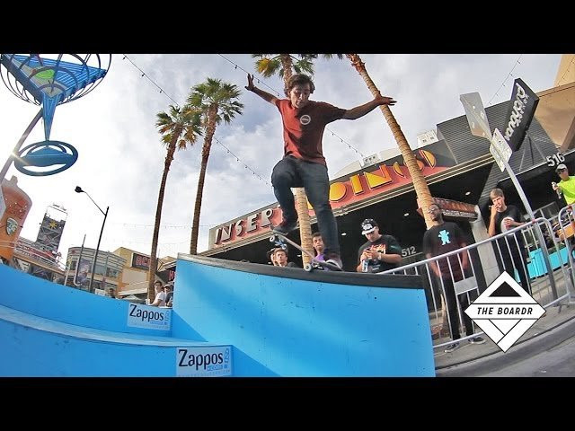 Two blocks off Las Vegas Boulevard were shut down for some ripping skateboarding this weekend. We squeezed in some ramps and had a best line contest where we got to see some of our favorite pros and ams from Dennis Busenitz, Jamie Thomas (when was his last contest?), Billy Marks, Tristan Funkhouser, Tyson Bowerbank, Sebo Walker and more. Thanks Zappos for having us out for a fun and casual event. It was so casual Daewon Song was there and didn't skate. Aw man, maybe next year we can get him in there. All that followed by a free show by Taking Back Sunday really made our day and night in Vegas the best it could have been. We need more skateboard shindigs like that one.<br /><br />Full results:<br />http://theboardr.com/results/1283/Zappos-Ride-Shop<br /><br />Photos:<br />http://theboardr.com/post/Evan_Smith_Las_Vegas_Winning_Run<br />