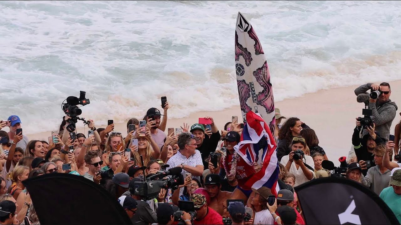 Moana Jones Wong / @moana.17 just now (2/6/22) won the first womens championship tour event at the Banzai Pipeline on the North Shore of Hawaii.<br /><br />More info:<br />https://vol.cm/surf<br />https://www.instagram.com/moana.17/<br />https://www.instagram.com/volcomsurf/