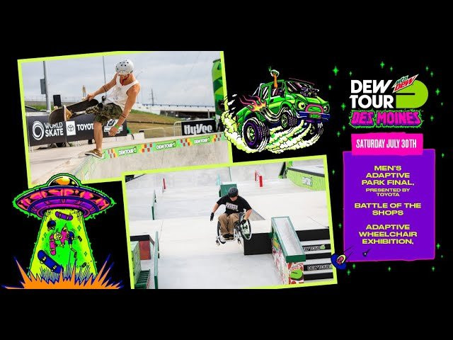 Watch the live broadcast of the 2022 Dew Tour in Des Moines, Iowa, from Lauridsen Skatepark, featuring some of the world’s best skateboarders and adaptive athletes. Day two starts with the men’s adaptive park final, presented by Toyota, followed by the Battle of the Shops, the adaptive wheelchair exhibition presented by Toyota, the women’s street final, and closing out the night is the men’s park final. Scroll down below for event details and the full evening’s Schedule. #dewtour<br /><br />*PLEASE NOTE: This broadcast will end at the end of the adaptive wheelchair exhibition and a new live stream will begin for the women’s street final and the men’s park final.<br /><br />Event Details<br />The men’s adaptive park final features 12 of the world’s best adaptive athletes, where each competitor will be allotted three runs with 45-seconds for a chance to put together their best tricks for the judges. In the end, their best and highest-scoring run counts towards their final result.<br /> <br />Returning from a two-year hiatus, the Battle of the Shops competition makes a comeback at the 2022 Dew Tour in Des Moines, Iowa. Five shops will select two of their best skateboarders to throw down on the street section of the Lauridsen skatepark. The competition will have two 15-minute jams of five athletes with one skateboarder from each shop. Each shop skater is individually judged, and the final results are based on a combined score from each athlete. Battling shops include Midwest finest, Escapist Skateboarding, Familia Skateshop, Eduskate, Subsect Skateshop, and Infinity Skate Shop.<br /> <br />The women’s skateboarding street final features eight of the world’s best skateboarders, where each competitor will be allotted three runs with 45-seconds for a chance to put together their best tricks for the judges. In the end, their best and highest-scoring run counts towards their final result.<br /> <br />The men’s skateboarding park final features 12 of the world’s best park skateboarders, where each competitor will be allotted three runs with 45-seconds for a chance to put together their best tricks for the judges. In the end, their best and highest-scoring run counts towards their final result.<br /><br />7/30/22 Schedule: (all times in CST)<br />3:45 – 4:20 pm Men’s Adaptive Park Final, Presented by Toyota<br />4:40 – 6:05 pm Battle of the Shops<br />6:05 – 6:30 Adaptive Wheelchair Exhibition, Presented by Toyota<br />7:00 – 7:40 pm Women’s Skateboarding Street Final<br />8:15 – 9:30 pm Men’s Skateboarding Park Final<br /><br />--<br /><br />Go to Woodward: www.woodwardpa.com | www.woodwardwest.com | www.worldofwoodward.com<br /><br />Shop Woodward Apparel & Accessories: www.shopcampwoodward.com <br /><br />Subscribe: http://bit.ly/subscribe2woodward​ <br /><br />Facebook: http://facebook.com/woodwardcamp​ <br />Instagram: http://instagram.com/woodwardcamp​ <br />Twitter: http://twitter.com/woodwardcamp