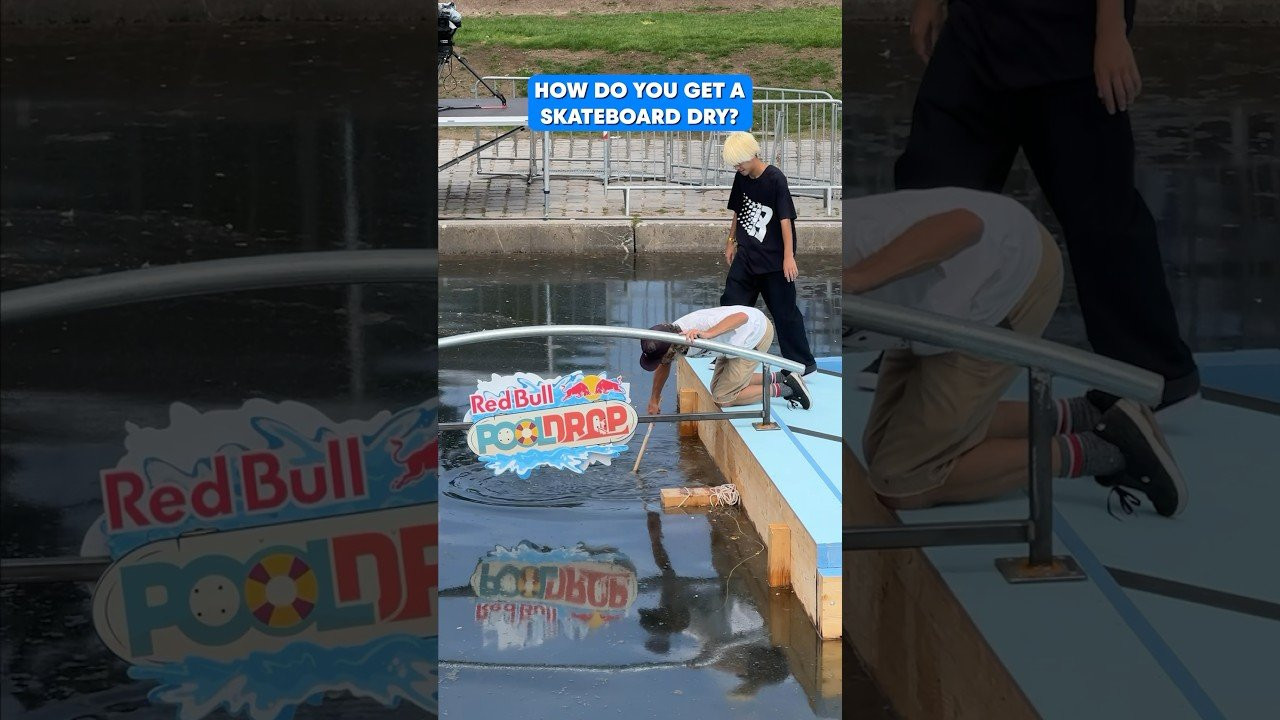 How do you keep a board dry? 💦<br />We asked a few of the riders skating the Red Bull Pool Drop event this weekend. Tune in to the Finals live this Saturday at 5:40pm CEST! #RedBullPoolDrop #skateboarding