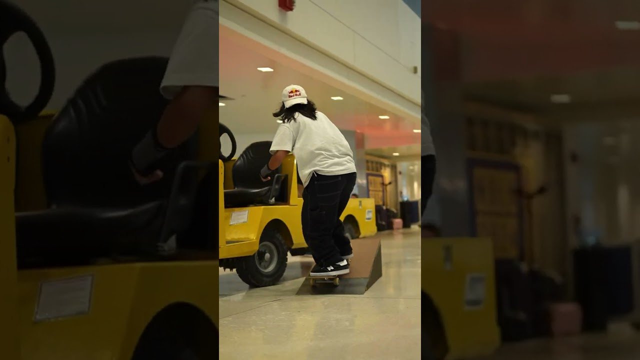 Margie Didal hits a bump to nose grind on the luggage cart at #RedBullTerminalTakeover 🏷️ #shorts