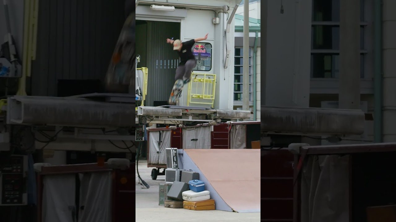 Jamie Foy kickflips from the jet bridge to the tarmac at #RedBullTerminalTakeover 🛫 #shorts