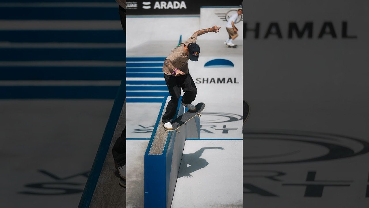 Look at that foot placement as Gustavo Ribeiro lands into Crooked Grind and prepares to Nollie Flip out on this bump to hubba during Dubai Finals practice a few weeks ago. Perfect. 🎯 #skateboarding