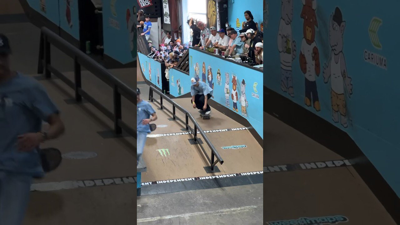 Angelo Caro battles a 360 Flip Front Blunt Shove during 2024 Tampa Pro Best Trick! #skateboarding