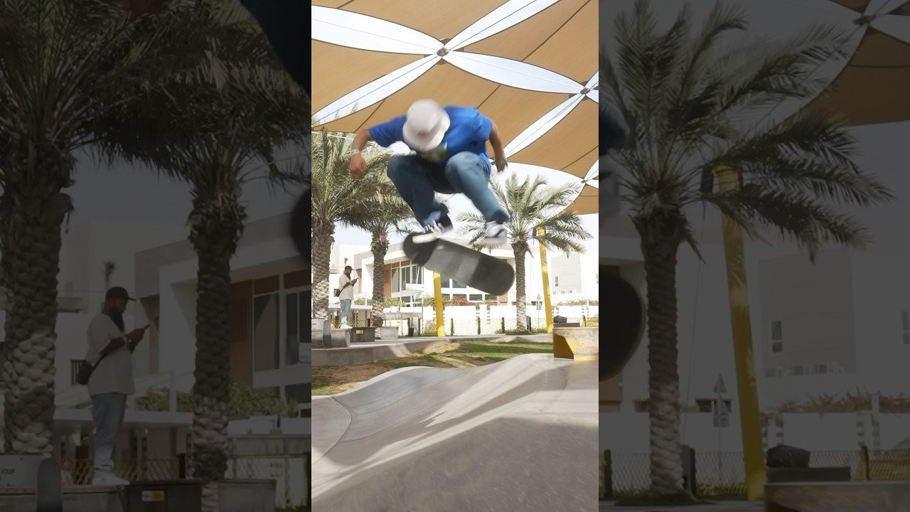🇵🇪 Angelo Caro quick hits at a sick skatepark in Dubai while out there for the World Skate stop! #skateboarding