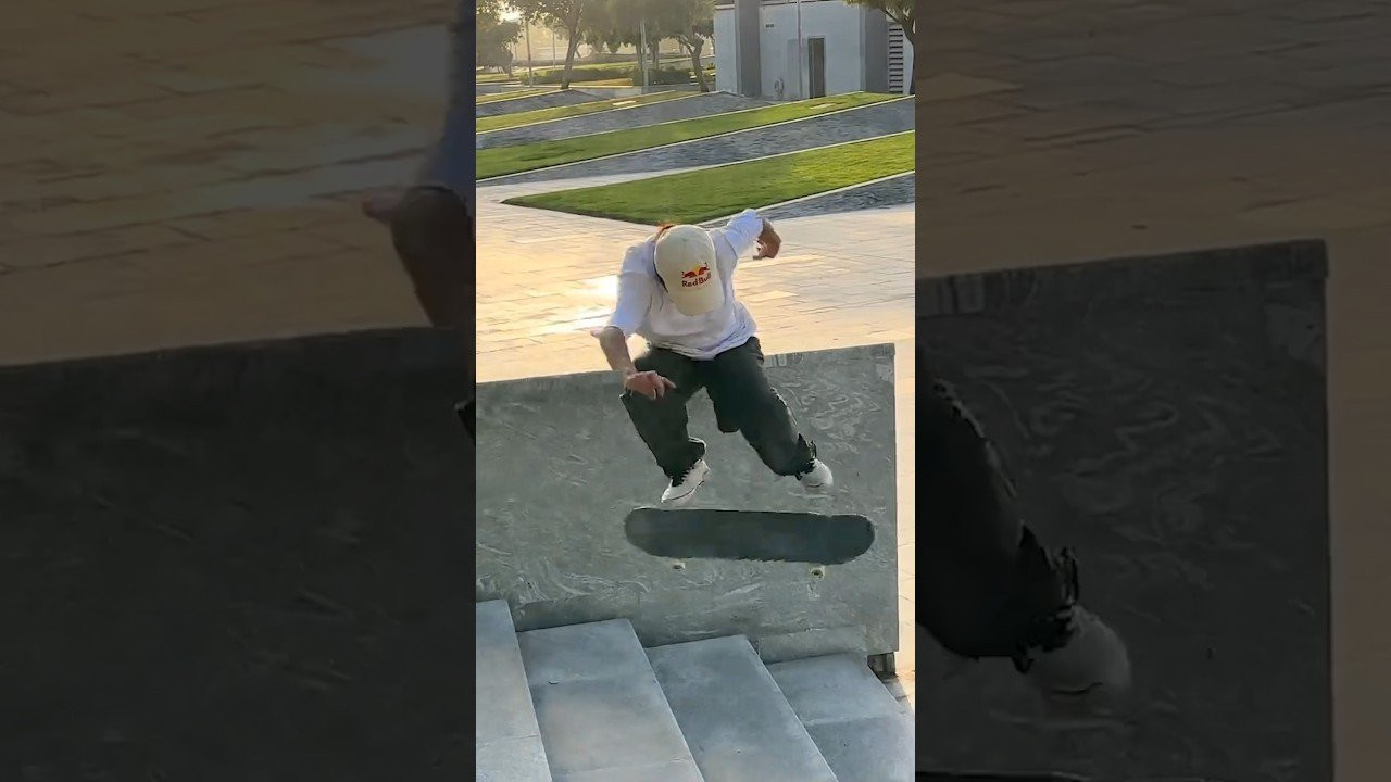 Zoe Zeng knows third time's a charm. Kickflip a perfect stair set in Dubai! #skateboarding