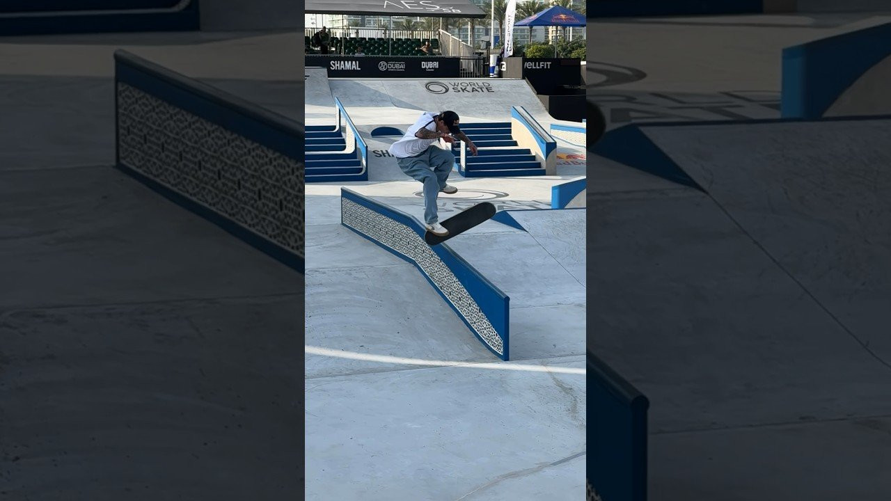 360 Flip Noseblunt Nollie Heel out during Dubai practice last week...Gustavo Ribeiro is on another level! #skateboarding