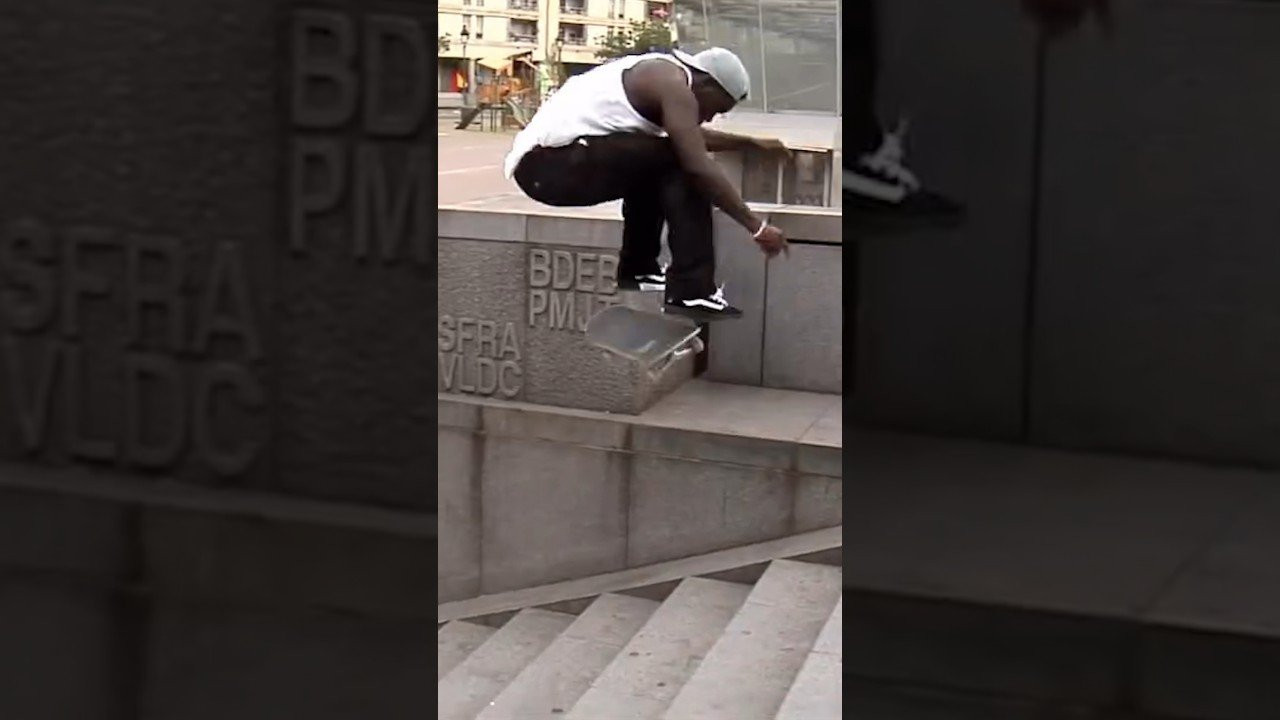 Zion Wright Switch Bigspin into the bank then powerful Backside Heelflip down the Parisian stairs! #skateboarding