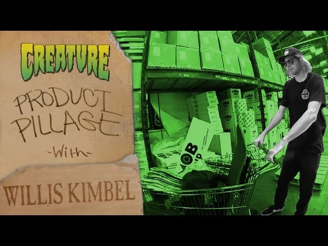 Kimbel Product Pillage<br />Kimbel's always on the road, and we managed to get him to roll through the Factory for a few hours. Watch Willis Pillage the place of product, and shred out back. <br />The Pro's know, and show you what they ride... Kimbel rides for Creature Skateboards, Independent Trucks, OJ Wheels, MOB Grip, and Bronson Speed Co.<br />WANNA WIN SOME FREE SHIT? BEST COMMENT WINS A KIMBEL SEABUG BOARD, AND PrOJ's. SO GET ON IT.<br /><br />@wheelbarrow<br />Filmed by @dafnoah<br />www.CreatureSkateboards.com