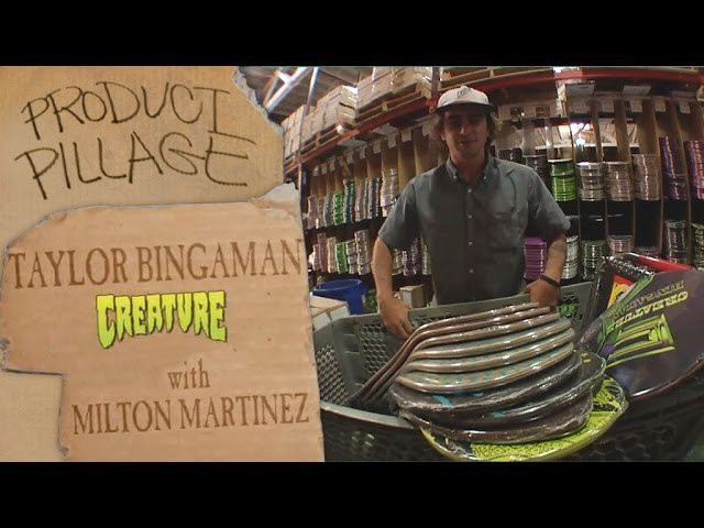 Ever wonder what it's like when your favorite pro goes to his sponsor's warehouse and raids the place for gear? Well now you can see exactly what it's like in this edition of Product Pillage on Strange Notes. Get possessed to skate and maybe you will be raiding the warehouse one day! Taylor and Milton skate for Creature Skateboards, Independent Trucks, and Mob Griptape.<br /><br />SUBSCRIBE to the First Video Mag In Skateboarding!<br />http://bitly.com/SubscribeToStrangeNotes<br /><br />Stay Social!<br />https://www.facebook.com/strangenotes87<br />https://twitter.com/strangenotes<br />http://instagram.com/strangenotes