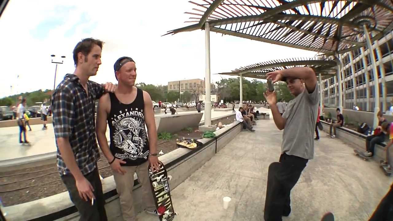 Jimmy Carlin shows the crowd how to dolphin flip from a tail drop in this Strange Notes field trip; SXSW edition.