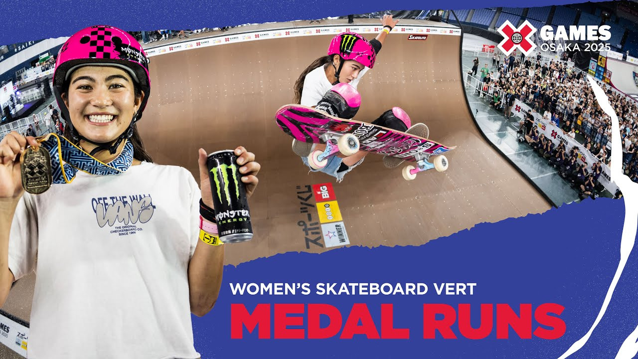 Watch the top 3 podium runs of Women’s Skateboard Vert from X Games Osaka 2025 in Japan!<br /><br />How medal event is judged:<br />Playoffs: 1 heat of 8 athletes with 2 runs each (0:30 seconds maximum per run), best run counts. Runs will be scored 1-100. Athletes ranked 1-4 will advance to the final.<br />Finals: Athlete scores are reset to zero after playoffs. 1 heat of 4 athletes with 2 runs each (0:30 seconds maximum per run), best run counts. Runs will be scored 1-100. <br /><br />Vert is a style of skateboarding that involves performing tricks on a large U-shaped ramp called a halfpipe or vert ramp. The rider gains speed by pumping up and down the ramp, building momentum for aerial maneuvers that can reach heights exceeding 10 feet. Skaters perform a variety of tricks, including spins, flips and grabs, while soaring through the air above the ramp. Skateboard vert requires a combination of speed, agility and courage, as riders must maintain control while executing complex aerial maneuvers at high speeds. In contests, skaters perform a series of tricks, with judges awarding points based on the difficulty, execution and overall style.<br /><br />#XGames #XGamesOsaka #XGamesJapan #Skateboarding
