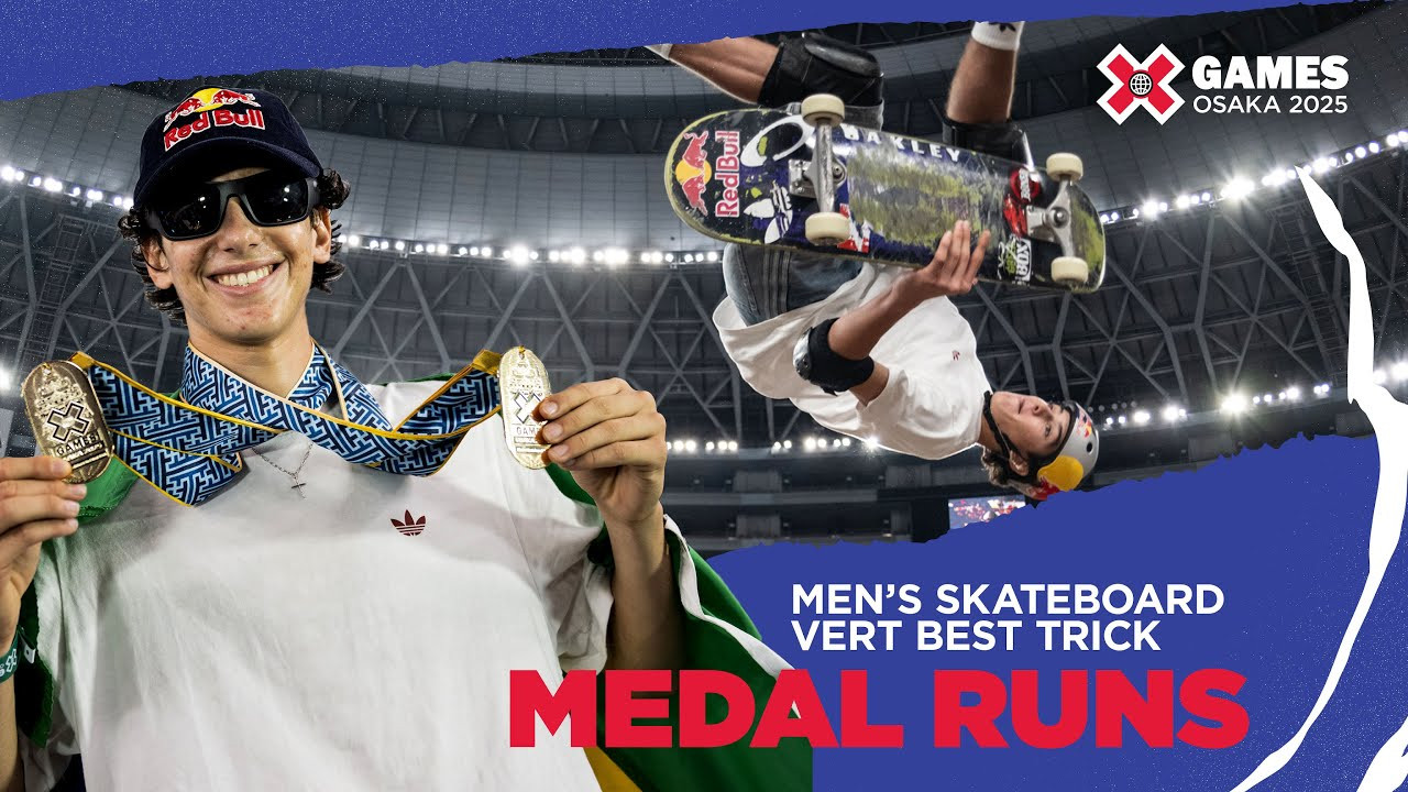 Watch the top 3 podium runs of Men's Skateboard Vert Best Trick from X Games Osaka 2025 in Japan!<br /><br />How medal event is judged:<br />1 heat of 8 athletes in a 20 minute jam session taking as many attempts as possible within the allotted time. Best trick counts, athletes ranked 1-8. <br /><br /><br />Vert is a style of skateboarding that involves performing tricks on a large U-shaped ramp called a halfpipe or vert ramp. The rider gains speed by pumping up and down the ramp, building momentum for aerial maneuvers that can reach heights exceeding 10 feet. Skaters perform a variety of tricks, including spins, flips and grabs, while soaring through the air above the ramp. Skateboard vert requires a combination of speed, agility and courage, as riders must maintain control while executing complex aerial maneuvers at high speeds. Skateboard vert best trick sees riders perform a single big trick, and the X Games contest has witnessed some of the most famous moments in action sports history, like Tony Hawk’s 900 in 1999 and Gui Khury’s 1080 in 2021.<br /><br />#XGames #XGamesOsaka #XGamesJapan #Skateboarding