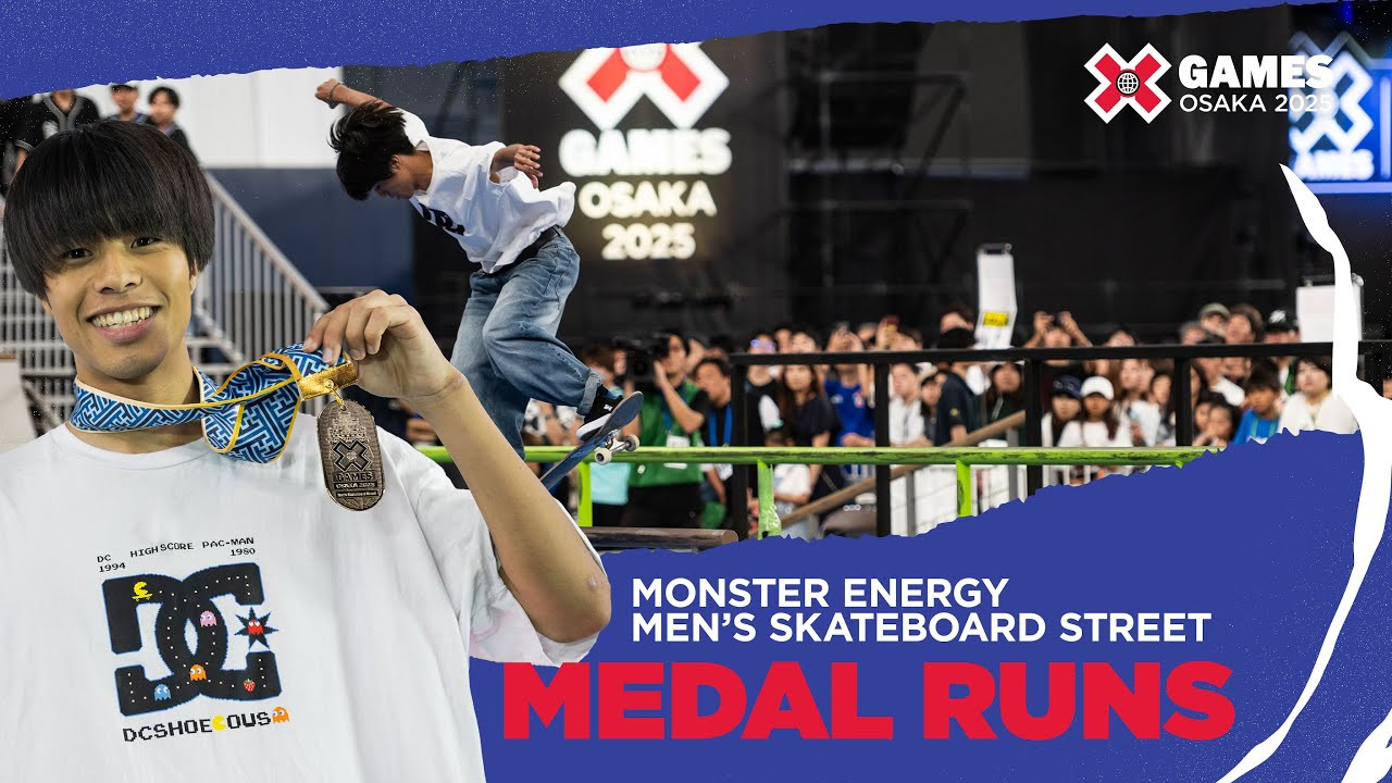 Watch the top 3 podium runs of Monster Energy Men’s Skateboard Street from X Games Osaka 2025 in Japan!<br /><br />How medal event is judged:<br />Playoffs: 1 heat of 12 athletes with 2 runs each (0:45 seconds maximum per run), best run counts. Runs will be scored 1-100. Athletes ranked 1-6 will advance to the final.<br />Finals: Athlete scores are reset to zero after playoffs. 1 heat of 6 athletes with 2 runs each (0:45 seconds maximum per run), best run counts. Runs will be scored 1-100. <br /><br />Street is a style of skateboarding that takes place on a course simulating urban terrain using everyday objects such as curbs, stairs, handrails, benches and quarterpipes as obstacles. Skateboarders use these obstacles to perform a variety of tricks, grinds and board flips, often combining multiple maneuvers into a single trick. Skateboard street requires a high level of creativity, adaptability and technical skill, as riders must navigate the urban landscape and perform with precision and control. Competitions in skateboard street involve riders performing a series of timed runs, with judges evaluating the difficulty, execution and originality of their tricks.<br /><br />#XGames #XGamesOsaka #XGamesJapan #Skateboarding <br />____<br /><br />X Games — your destination for all things action sports, music, lifestyle and everything in between. <br /><br />Visit our official homepage at http://xgames.com for more coverage and highlights.<br /><br />SUBSCRIBE: https://www.youtube.com/XGames<br /><br />Check us on Social @XGames:<br />Instagram ► https://instagram.com/xgames<br />TikTok ► https://www.tiktok.com/@XGames<br />Twitter ► https://twitter.com/xgames<br />Facebook ► https://facebook.com/XGames<br />Twitch ► https://www.twitch.tv/xgames<br />Snapchat ► @xgames<br />Text Us! ► (772) 494-2637<br /><br />Thanks for watching #XGames!