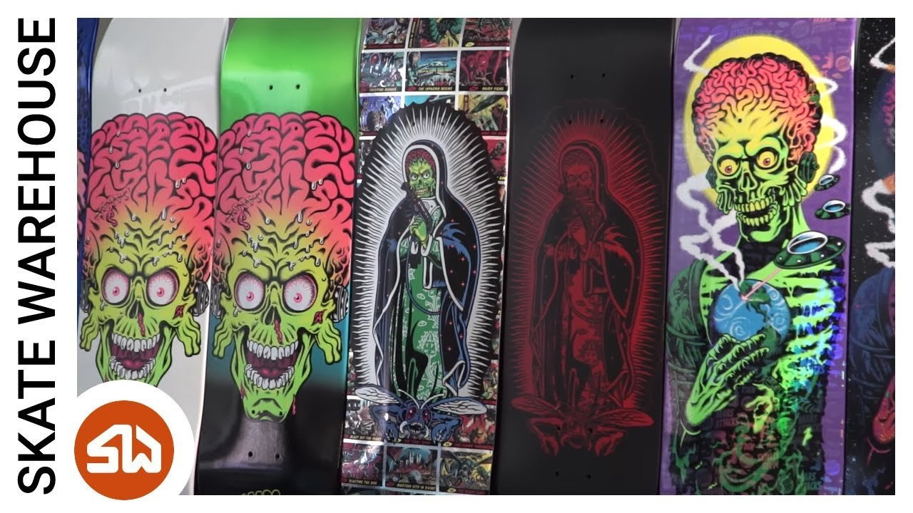 Pre-order Mars Attacks Decks:http://bit.ly/SCxMars_Attacks<br /><br />Each sealed blind bag contains one randomly assorted variant skateboard featuring a classic Santa Cruz Graphic Invaded by the 1962 Topps trading card series, Mars Attacks. This is a single deck with 9 different mystery variant styles of prismatics, glow-in-the-dark, glitter, blacklight, and more. Check out this video to see 8 of the 9 decks from this series. Enjoy!<br /><br />Pre-order Mars Attacks Decks:http://bit.ly/SCxMars_Attacks<br /><br />Filmed & Edited by Chandler Beck<br /><br />Facebook: https://www.facebook.com/SkateWarehouse<br />Twitter: https://twitter.com/skate_warehouse<br />Instagram: http://instagram.com/skatewarehouse<br />Google+: https://plus.google.com/+SkateWarehouse/