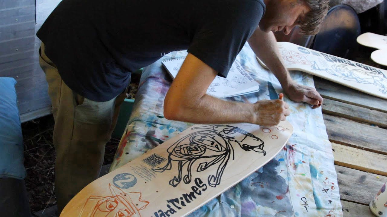 Blockhead kicks of the skARTplanks series of custom one-of-a-kind works of skate art with some custom art on 10 of the (SOLD OUT) Hard Times reissues inked by legendary skateboard artist Ron Cameron. Blockhead owner Dave Bergthold and Ron talk about the history of the innovative Hard Times board series from 1989...perhaps the only "price point" skateboard (or any other product for that matter) to ever be "cool" (Nothing is). Available to order Wednesday October 18th at 6pm pacific time on blockheadskateboards.com .