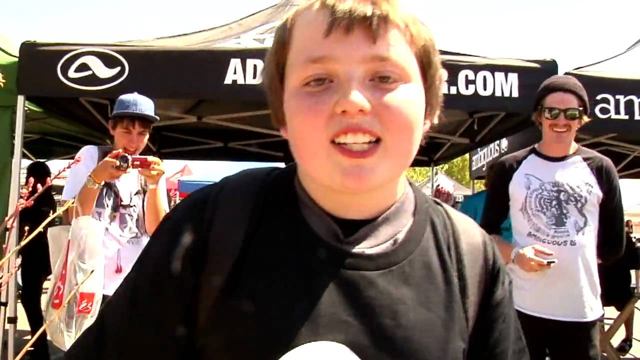 If you have free t-shirts to give away, you possess a great deal of power in this day and age. You must exercise your power responsibly though, or the youth might crumble before your very eyes.<br /> <br /> At Phoenix Am, we had mad tees to giveaway, making us a true force to be reckoned with in the parking lot community. You may think we coerced this Andy Milanokis look alike to kick this sweet rap about hamburgers to get his shirt, but young Andy had this verse on deck and ready to spit off the top of the dome piece. We won't take the slack for that haircut either... That was the homies at Ambiguous. <br /> <br /> So if you think you're getting a free t-shirt without putting in some work next at the Adio booth, remember the standard that this young fellow set at Phoenix Am 2010. Spittin' fire!...