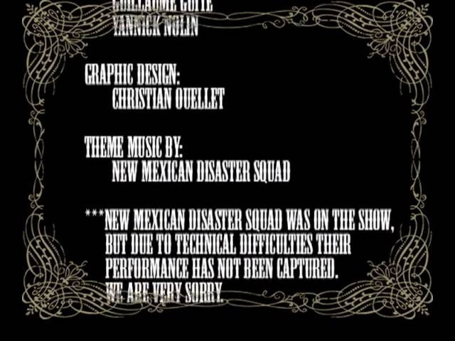 EXOSHOP.com / A.N.T.I. / QuebecPunkScene.net / Getaroom.ca present<br />EXO Fest 2005. June 11, 2005 at Agora Port de Québec.<br /><br /><br />FULL CONCERT playlist: http://www.youtube.com/playlist?list=PLFPWQKh0BHkdwJmOgGNDC3uEUqDsRVheY<br /><br />--<br /><br />Directed by<br />Guillaume Guité<br />Yannick Nolin<br /><br />Camera<br />Simon Doyon<br />Lisane Lafrance<br />Yannick Nolin<br />David Pouliot<br /><br />Camera Crew Coordination<br />Yannick Nolin<br /><br />Helpers<br />Stéphane Côté<br />Rémi Julien<br /><br />Sound Recording<br />Michel Pelletier<br />Jonathan Roy<br /><br />Mixing/Mastering<br />Michel Pelletier<br />Jonathan Roy<br />Crazy Recording Corp<br /><br />Video Editing<br />Guillaume Guité<br />Yannick Nolin<br /><br />Graphic Design<br />Christian Ouellet<br /><br />Theme Music<br />New Mexican Disaster Squad
