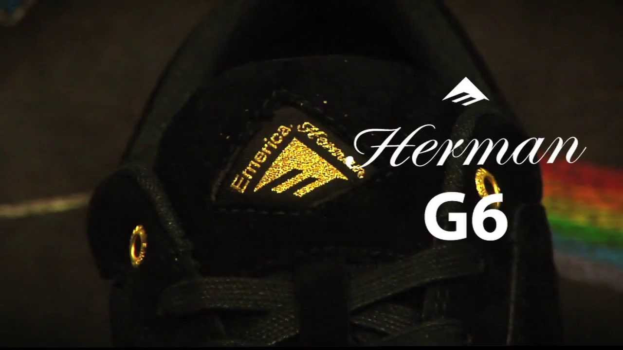 Designed by Bryan Herman. Breathable tongue and medial sidewall keep feet cool. One solid upper panel covers toe and Ollie area to help shoes last longer and provide better flick. New G6 high-rebound lightweight foam footbed cushions bottom of feet. New three-part midsole system improves stability and cushions bottom of feet during heavy impacts. Featuring full-length G6 high-rebound foam on top, stabilizing foam carriage in the middle, and gum rubber outsole on the bottom.