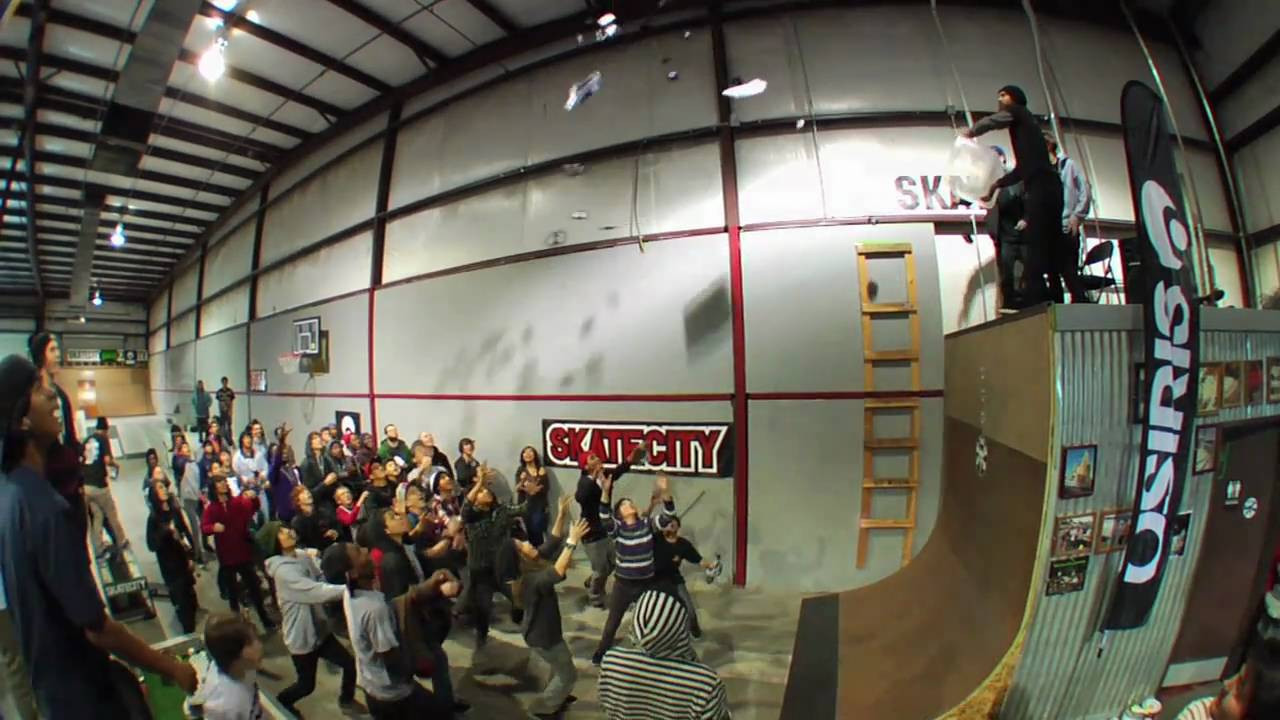 Caswell Berry, Taylor Bingaman, Jamie Palmore, Peter Raffin, Lee Yankou, JT Aultz, and Corey Duffel hit the Skate City park in Las Vegas for the Industrial signing and demo.