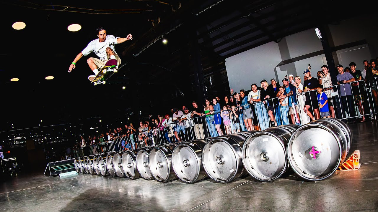 Watch Nixen Osborne crack the record and clear 15 kegs, and all the highlights from Keg Jump 2023!<br /><br />Distillery Road Market and Burleigh Brewing teamed up to host Keg Jump 2023 in the fourth year of the best trick/keg leaping event. Three grand was dished out in the best trick comp on the out-rails/Hubba/road barrier set-up. Tommy Fynn, Chloe Covell, Sam Atkins, Dennis Durrant and many more cleaned up cash and cartons of Burleigh Brewing in the jam-formatted comp.<br /><br />The main event saw many of the big poppers bounding over the barrels of beer. Tommy Fynn kickflipped eight for kicks, and ollied a massive 13 kegs. Jon Lorcan cleared 11 kegs for all the old heads. But it came down to Corey Nixon, Sam Atkins and Nixen Osborne for the longest leap. Nixen’s tail grab bomb drop into the roll-in saw him achieve more speed, giving him the edge to clear a whopping 15 kegs – breaking Dani Campbell’s 2022 record.<br /><br />Featuring Nixen Osborne, James Cleary, Mitch Morrison, Mitchell Howse, Tyrone Sutherland, Corey Nixon, Matt Markland, Jesse Brodbeck, Tommy Fynn, Sam Atkins, Chloe Covell, Joel Wilshere, Pedro Day, Dennis Durrant and Jon Lorcan. <br /><br />Filmed and edited by Ethan Miller. Photography by Darren Kirby.
