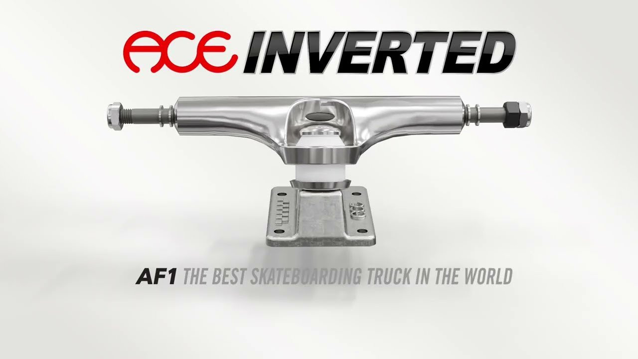 Once again, ACE is proud to introduce the most technical and performance driven truck to date with a revolutionary inverted kingpin system.<br />Engineered for maximum durability, unrivaled performance, precision tuning and guaranteed lowest grind clearance of any kingpin on the market. At the heart of our design is a patent pending technology providing a more stable anchor point for the kingpin. Our innovative hollowed axle system and domed-out baseplate make it the strongest and lightest truck we've ever created. This cutting edge design sets a new standard for the future of skateboard trucks.<br /><br />• Each truck includes bonus adaptor tool, 2 per set!. Place this magnetic adaptor in ANY skate tool, and you have an Inverted tool. The magnetic adaptor won’t fall out minimzing risk of loss. <br />• Manufactured with high-quality AA 356.2 alloy using our own proprietary casting method<br />• True T6 heat-treated baseplates and hangers<br />• SAE 4140 steel alloy axles, oversized to eliminate bearing wobble.<br />• Patent pending rethreading axle nuts - no more damaged axle ends!<br />• Durable Hand-poured 96a urethane pivot bushings for better response.<br />• Refined suspension for a cleaner turn.<br />• Top Bushing: 12mm tall | 94a hardness<br />• Bottom Bushing: Bottom 14mm tall | 86a hardness<br />• Machine-faced hanger ends for precise bearing contact.<br />• Each truck includes bonus black Axle Re-Theader Die<br /><br />Sizing:<br />22 - 7.75” Axle<br />33 - 8” Axle<br />44 - 8.25” Axle<br />55 - 8.5” Axle<br />Missing your size? Inverted Baseplates compatible with all AF1 and Classic Hangers. Use your existing Ace hanger, or purchase a new hanger of choice to complete your custom set of Ace Inverted. All Ace Inverted Baseplates sold on their own include Ace Inverted Bushings and recessed washers specifically made for Ace Inverted setups.<br /><br />Recommended add ons:<br />For riders that prefer tight trucks, or have a heavier physique, Ace Hard Bushings are recommended for a preferred ride that eliminates the need to over-tighten stock Inverted bushings<br /><br />Buy now - https://mesaskatesupply.com/products/ace-af1-inverted