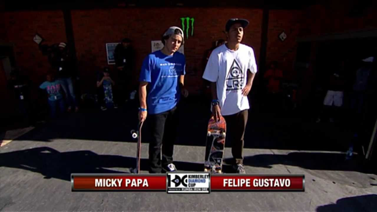 The Kimberley Diamond Cup Finals feature the top 12 from the Qualifiers. They are head to head format, with the top four skaters getting a first round bye. This was the first matchup of Round One, with Micky Papa and Felipe Gustavo. <br /><br />See all the first round matchups:<br /><br />Micky Papa<br />Felipe Gustavo<br /><br />Manny Santiago<br />Yuri Facchini<br /><br />Tommy Fynn<br />Matt Berger<br /><br />Ryan Decenzo<br />Evan Smith