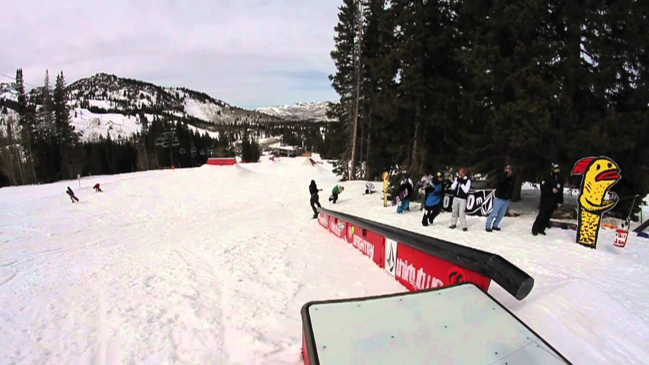Volcom Stone's Peanut Butter and Rail Jam came into Brighton, Resort hotter than a steam whistle on Saturday, March 25th, 2012.<br /> <br /> 15 & Under Division Winners: <br /> 1st: Jack Herald<br /> 2nd: Braden Landon<br /> 3rd: Gabe McGovern<br /> 4th: Tristan Heiner<br /> 5th: Jack Stevens<br /> <br /> 16 & Over Division Winners:<br /> 1st: Dillon Guenther<br /> 2nd: Jesse Ramirez<br /> 3rd: Chase Newton<br /> 4th: Clay Hatzenbuhler<br /> 5th: Alex Lockwood<br /> <br /> Girls Open Divison Winners:<br /> 1st: Melissa Riitano<br /> 2nd: Christy Prior<br /> 3rd: Danyale Patterson<br /> 4th: Taylor Elliott<br /> 5th: Alexa McCarty<br /> <br /> Mens Open Division Winners:<br /> 1st: Ben Bilodeau $250<br /> 2nd: Will Ermish: $150<br /> 3rd: Sean Whitaker $100<br /> 4th: Jordan Morse<br /> 5th: John Overson<br /> <br /> Electric's $50 <br /> "Gooyest Move of the Event"<br /> Ben Bilodeau -- Bs 360 50-50 Fs 360 on the Elbow Rail<br /> <br /> - Music - <br /> Song: "Love Like Blood"<br /> Artist: Year Long Disaster<br /> Release: Black Magic; All Mysteries Revealed<br /> iTunes: http://georiot.co/2J4P<br /> 12" Vinyl: https://store.volcoment.com/item/78169