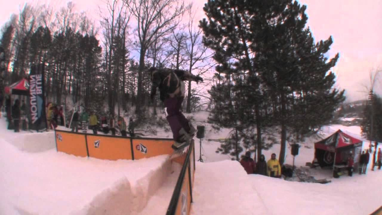 Stop #7 of Volcom's Peanut Butter and Rail Jam Tour stormed the Blue Mountain, ON scene on February 11, 2012! <br /> <br /> First off, Matt Konings and the terrain park staff out did themselves this year. They mentioned they had a surprise in store for us but little did we know but they had procured a BOAT from the local junkyard and dropped a rail right down the center of it! Not only that but they also unveiled their new close out feature and for the third zone they had set up a flat lift tower. It was a beast of a set-up! <br /> <br /> <br /> Results:<br /> <br /> 15 And Under Division:<br /> 1st: Coulton Conway<br /> 2nd:William Izzard<br /> 3rd: Keenan Gibson<br /> 4th: Austin Hutchings<br /> 5th: David Zaugg<br /> <br /> 16 And Over Division:<br /> 1st: Joshua Witt<br /> 2nd: Julian Venditti<br /> 3rd: Tim Crighton<br /> 4th: Silas Mackinnon<br /> 5th: Adam Cameron<br /> <br /> Girls Division:<br /> 1st: Samm Denena<br /> 2nd: Catrina Boyd<br /> 3rd: Jess Woosley<br /> 4th: Natalie Allport<br /> 5th: Genny Ross<br /> <br /> Open Division:<br /> 1st: Jordin Gillies-$250<br /> 2nd: Anthony Wolf-$150<br /> 3rd: Jeffrey Robinson-$100<br /> 4th: Kody Willians<br /> 5th: Michael Rotsaert<br /> <br /> Electric's Gooeyest Move Of The Event Award:<br /> Samm Denena!<br /> <br /> <br /> - Music - <br /> Song: "Without Hope, Without Fear"<br /> Artist: Valient Thorr<br /> Release: Stranger<br /> iTunes: http://georiot.co/1HBl<br /> 12" Vinyl: https://store.volcoment.com/item/78014