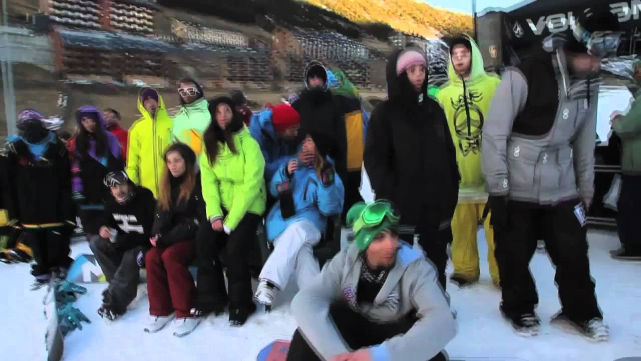 The 2012 Volcom's European Peanut Butter Rail Jam tour started off with a bang in the amazing Andorran resort of Grandvalira.<br /><br />At a separate and dedicated location, the Sunset Park was the place to be on Saturday 21st January where 85 riders hit the PBRJ setup that Trujji and his team of shapers had prepared for them. <br />Two boxes and a giant beer can (non alcoholic of course!) got attacked and destroyed by the riders, coming mostly from Andorra and Spain.<br /><br />Despite the short distance drive from the French Pyrenees, only 3 riders made the drive from France, most of the others missing an impressive and fun contest.<br /><br />The sunset park isn't named like that for no reason: it opens at 1pm and closes around 9pm, lit up by stadium-like lights that give you the opportunity to continue riding after a full day hitting the slopes, on bad weather days or even after finishing work!<br /><br />Thanks to the sun and not so cold weather, a crowd of about 300 people enjoyed watching the PBRJ with burgers, hotdogs and Volcom's traditional sweet giveaways! They all cheered during the finals especially when some riders where throwing their last chance tricks.<br /><br />Hugs and friendly snowballs where exchanged during the prize ceremony especially when Luis Sanz and Adan Baserba battled their 3rd place ex aeqo by playing Rock-paper-scissors!! Yes that's the spirit!<br /><br />The day ended with everyone's smile at the restaurant and bar of the Hotel Peretol literally attached to the ski lift where day chilling and après-ski are as important as what you do on the rails!<br /><br />Thanks a lot to the staff, the Grandvalira shapers, HO5 snowparks, NITRO; ELECTRIC for stoking out the kids with sick extra prizes and Viladomat, Nico for the pictures, Kilvil, Sector 3 and Slideways for their support.<br /><br /><br />RESULTS:<br /><br />15 and under:<br />1.Mario Prestel<br />2.Marcel Lloura <br />3.Albert Casas <br />4.Bing Voorham <br />5.Manel Morgade <br /><br /><br />Girls:<br />1.Sara Berdayes<br />2.Sahida Fernandez <br />3.Beth Climent <br />4.Gore Serrano <br />5.Paula Macia <br /><br /><br />16 and over:<br />1.Edu Martinez <br />2.Txupe <br />3.Luciano Sanchez <br />4.Jaume Pons <br />5.Ignacio (Naxo) <br /><br /><br />Open:<br />1.David Hidalgo (200€)<br />2.Bernat Ripoli (150€)<br />3. Luis Sanz/ Adan Baserba (50€/50€)<br />5.Ivan Allonada <br /><br /><br />Electric Gooeyest move of the event:<br />David Hidalgo <br />Switch Bs 270 gap boardslide on the kinked box
