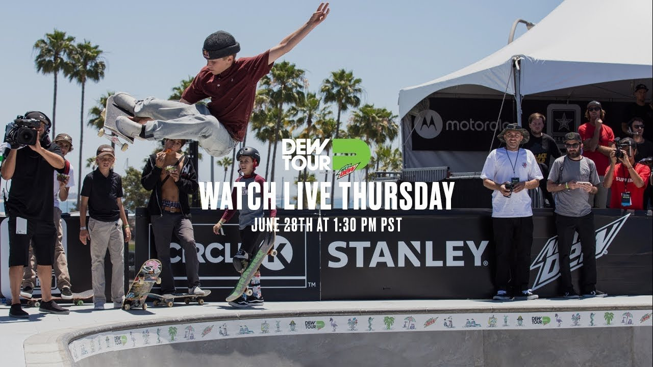 Watch the 2018 Dew Tour Am Park + Street Finals, LIVE from Long Beach, CA. Winn…