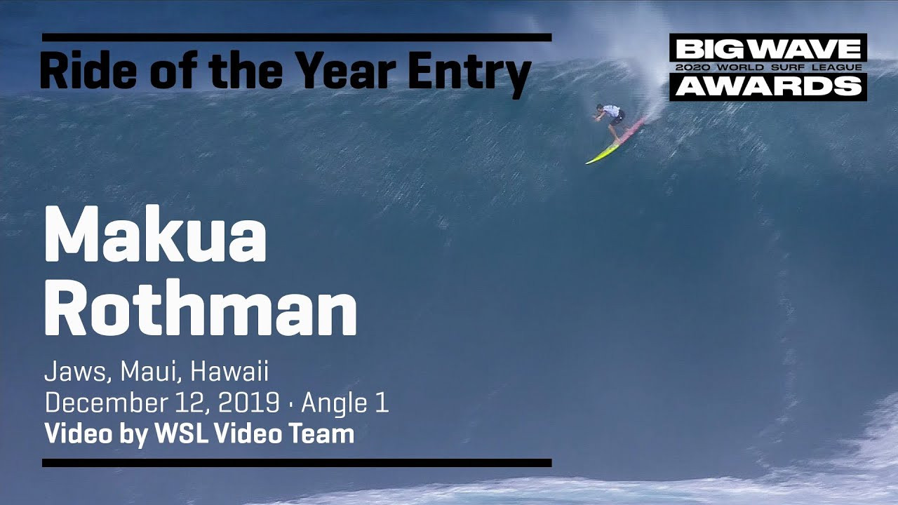 Makua Rothman (Sunset Beach, Hawaii, USA) drops into a frothy beast and emerges like a warrior at the cbdMD Jaws Championships at Jaws, Maui, Hawaii on December 12, 2019. Angle 2. Video by WSL Video Team. An entry in the Ride of the Year Award category of the 2020 WSL Big Wave Awards. For more information see www.WorldSurfLeague.com/bigwaveawards