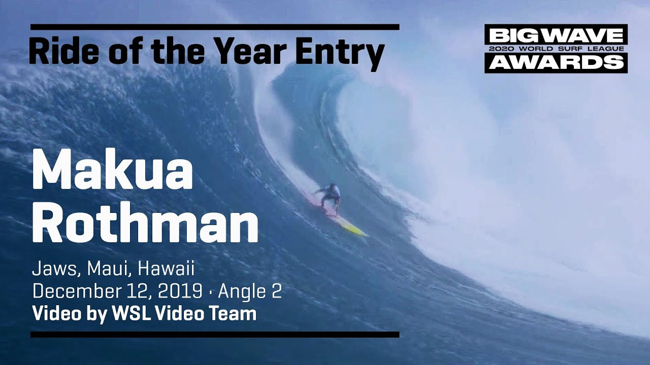 Makua Rothman (Sunset Beach, Hawaii, USA) is seen from above as he charges through a churning bowl of liquid energy at the cbdMD Jaws Championships at Jaws, Maui, Hawaii on December 12, 2019. Angle 3. Video by WSL Video Team. An entry in the Ride of the Year Award category of the 2020 WSL Big Wave Awards. For more information see www.WorldSurfLeague.com/bigwaveawards