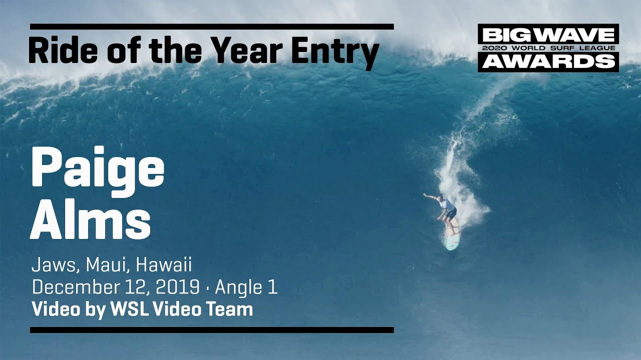 Paige Alms (Haiku, Hawaii, USA) drops in and makes it cleanly to the bottom before being consumed during the women's final at the cbdMD Jaws Big Wave Championships at Pe'ahi, Maui, Hawaii on December 12, 2019. Angle 1. Video by WSL Video Team. An entry in the Ride of the Year Award category of the 2020 WSL Big Wave Awards. For more information see www.WorldSurfLeague.com/bigwaveawards