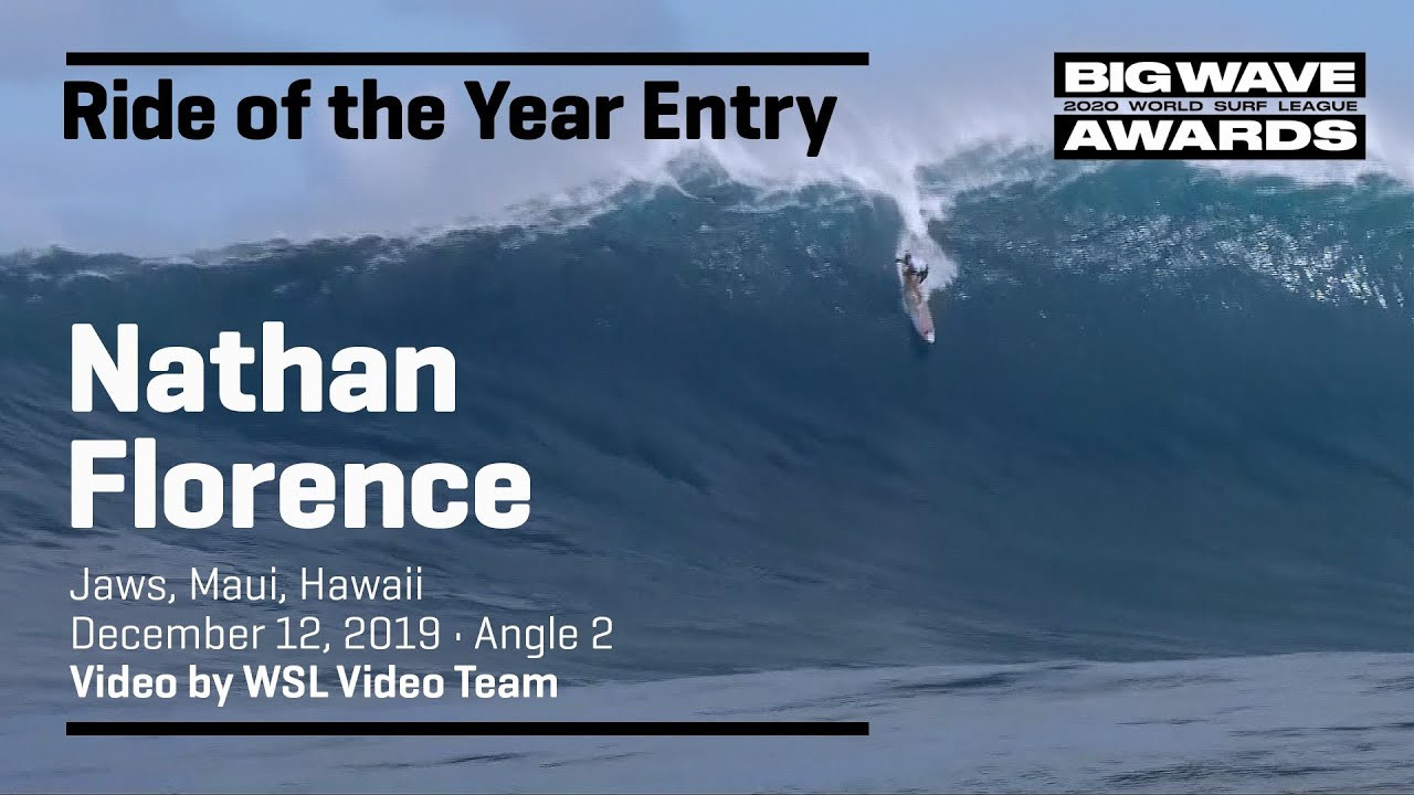 Nathan Florence (Haleiwa, Hawaii, USA) is seen from the water angle as he scratches into one of the tallest waves of the day and veers into some time in the pit during the cbdMD Jaws Challenge at Pe'ahi, Maui, Hawaii on December 12, 2019. Angle 4. Video by WSL Video Team. An entry in the Ride of the Year Award category of the 2020 WSL Big Wave Awards. For more information see www.WorldSurfLeague.com/bigwaveawards