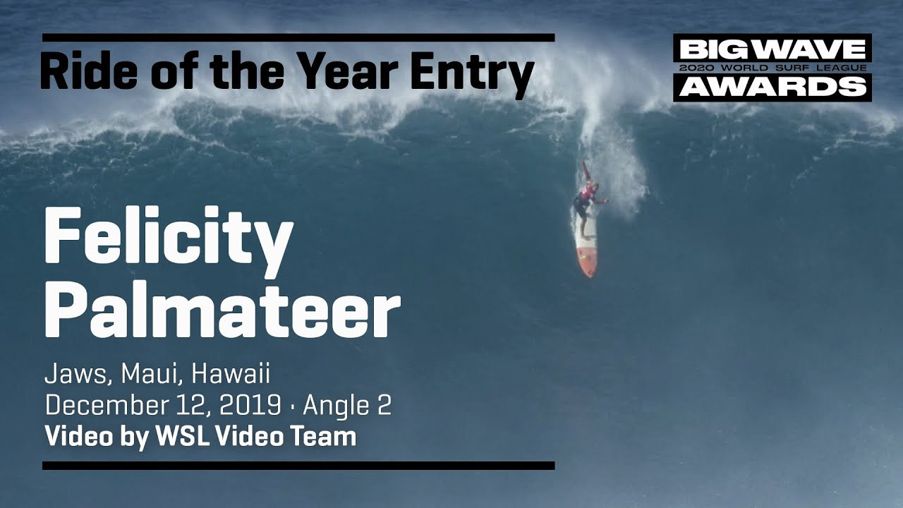 Felicity Palmateer (Burleigh Heads, Queensland, Australia) drops in late, sticks the drop and gets immersed in tons of whitewash in at the cbdMD Jaws Big Wave Championships at Pe'ahi, Maui, Hawaii on December 12, 2019. Angle 2. Video by WSL Video Team. An entry in the Ride of the Year Award category of the 2020 WSL Big Wave Awards. For more information see www.WorldSurfLeague.com/bigwaveawards