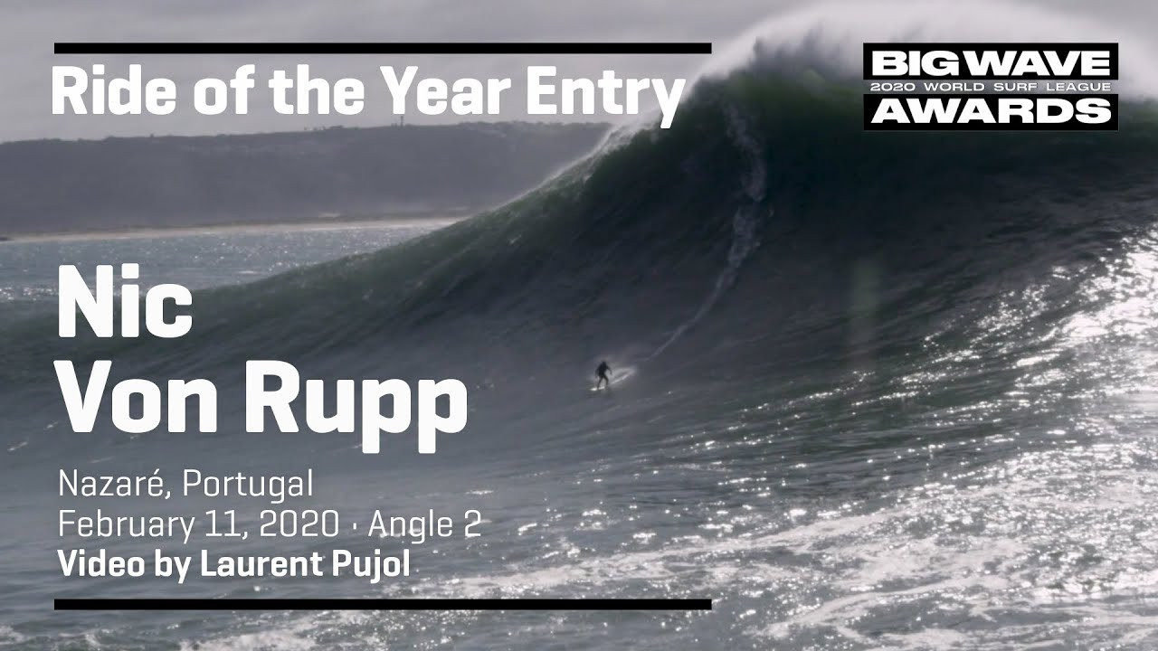 Nic Von Rupp (Sintra, Portugal) drops into a liquid mountain at Praia do Norte, Nazaré, Portugal during the Nazaré Tow Surfing Challenge on February 11, 2020. Water angle video by Laurent Pujol. An entry in the Ride of the Year Award category of the 2020 WSL Big Wave Awards. For more information see www.WorldSurfLeague.com/bigwaveawards