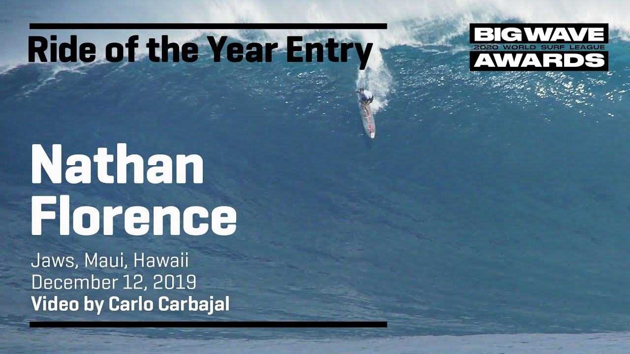 Nathan Florence (Haleiwa, Hawaii, USA) scratches into one of the tallest waves of the day and veers into some time in the pit during the cbdMD Jaws Challenge at Pe'ahi, Maui, Hawaii on December 12, 2019. Angle 2. Video by Carlo Carbajal. An entry in the Ride of the Year Award category of the 2020 WSL Big Wave Awards. For more information see www.WorldSurfLeague.com/bigwaveawards