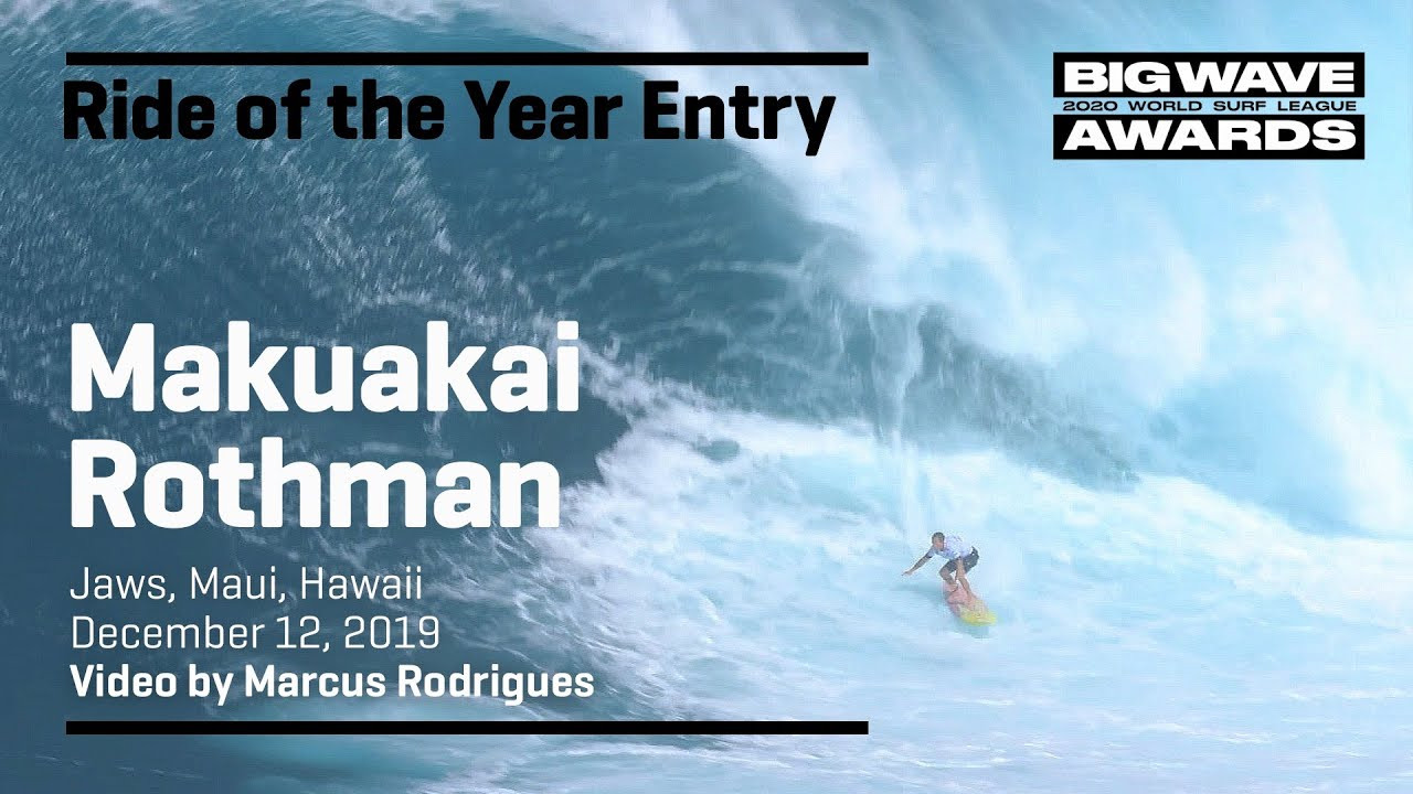Makua Rothman (Sunset Beach, Hawaii, USA) drops into a frothy beast and emerges like a warrior at the cbdMD Jaws Championships at Jaws, Maui, Hawaii on December 12, 2019. Angle 1. <br />Video by Marcus Rodrigues. An entry in the Ride of the Year Award category of the 2020 WSL Big Wave Awards. For more information see www.WorldSurfLeague.com/bigwaveawards