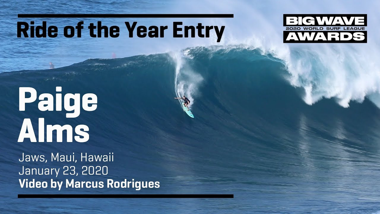 Paige Alms (Haiku, Hawaii, USA) gets her business done and gets back out to the channel untouched at Jaws, Maui, Hawaii on January 23, 2020. Video by Marcus Rodrigues. An entry in the Ride of the Year Award category of the 2020 WSL Big Wave Awards. For more information see www.WorldSurfLeague.com/bigwaveawards