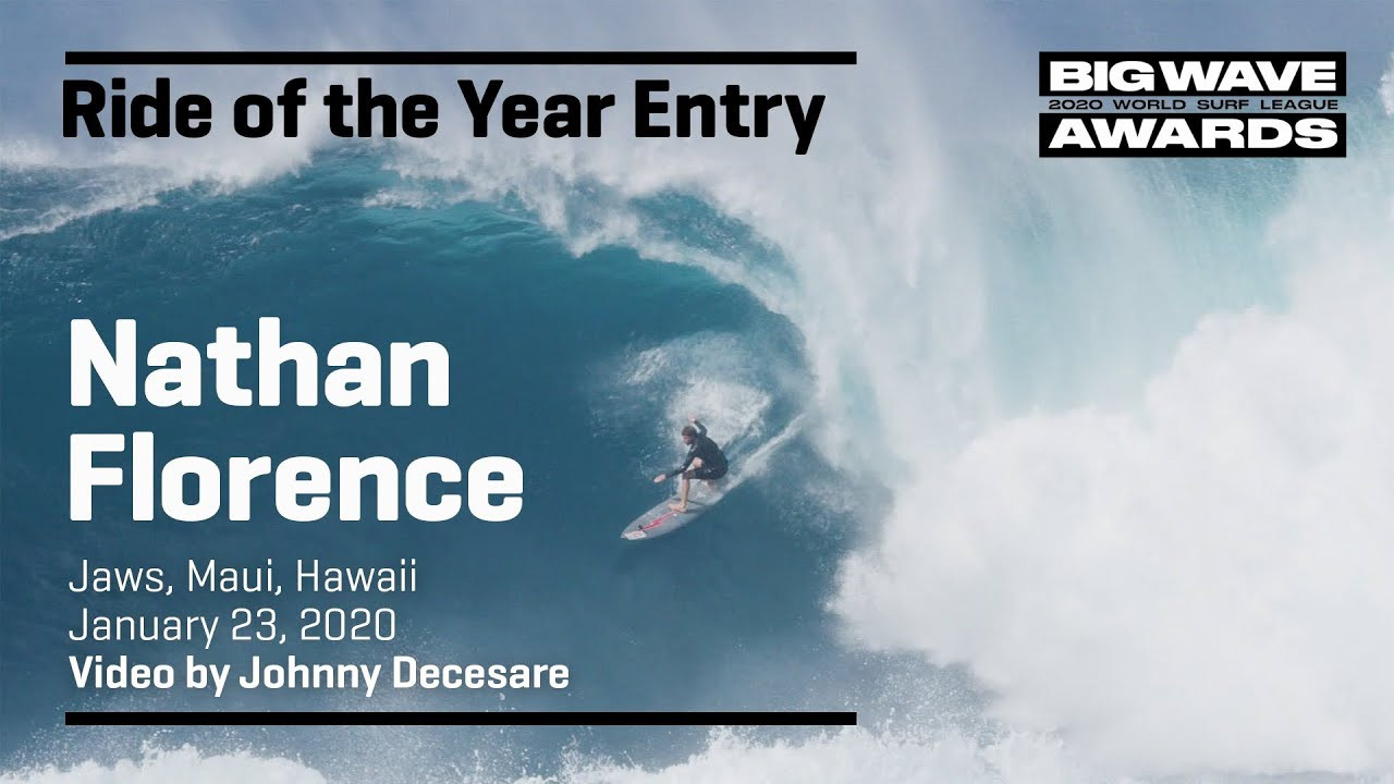 Nathan Florence (Haleiwa, Hawaii, USA) takes a substantial drop and carves nicely into the hook at Jaws, Maui, Hawaii on January 23, 2020. Video by Johnny Decesare. An entry in the Ride of the Year Award category of the 2020 WSL Big Wave Awards. For more information see www.WorldSurfLeague.com/bigwaveawards