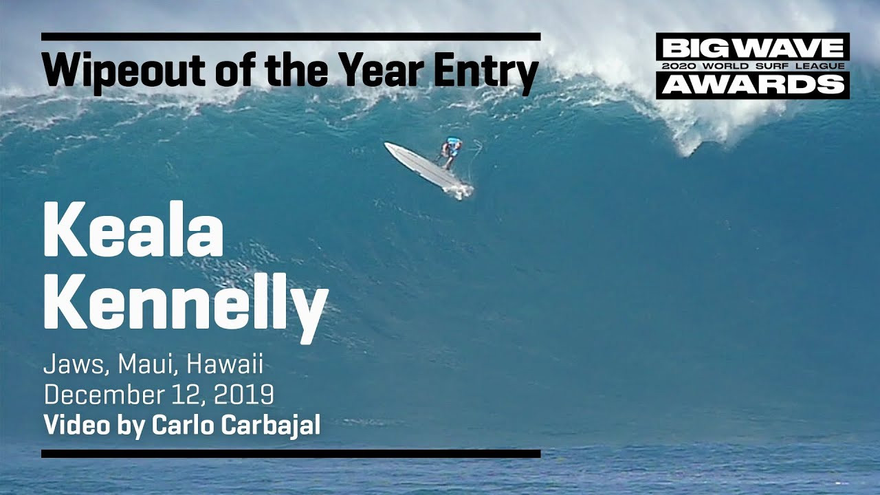 Keala Kennelly (Honolulu, Hawaii, USA) cannonballs over the ledge at the cbdMD Jaws Big Wave Championships at Pe'ahi, Maui, Hawaii on December 12, 2019. Angle 2. Video by Carlo Carbajal. An entry in the Wipeout of the Year Award category of the 2020 WSL Big Wave Awards. For more information see www.WorldSurfLeague.com/bigwaveawards