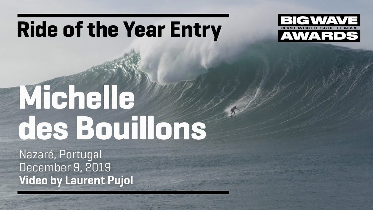Michelle des Bouillons (Rio de Janeiro, Brazil) slices into a dreamy peak on a delicious day at Praia do Norte, Nazaré, Portugal on December 9, 2019. Water video by Laurent Pujol. An entry in the Ride of the Year Award category of the 2020 WSL Big Wave Awards. For more information see www.WorldSurfLeague.com/bigwaveawards