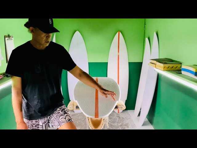 A Surfboard Designer for Slater Designs: Akila Aipa invites us into his Honolulu Shaping Bay to share thoughts on volume, wing design, eps foam and much more, including his Flat Earth surfboard model with Kelly Slater.