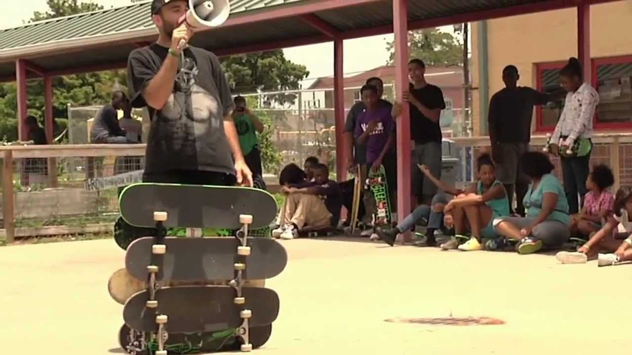 World Industries riders Matt Mendenhall, Anthony Shetler, and Timmy Knuth teamed up with the IASC crew for Go Skateboarding day in New Orleans to kick off the Just one Board program in the 9th ward.