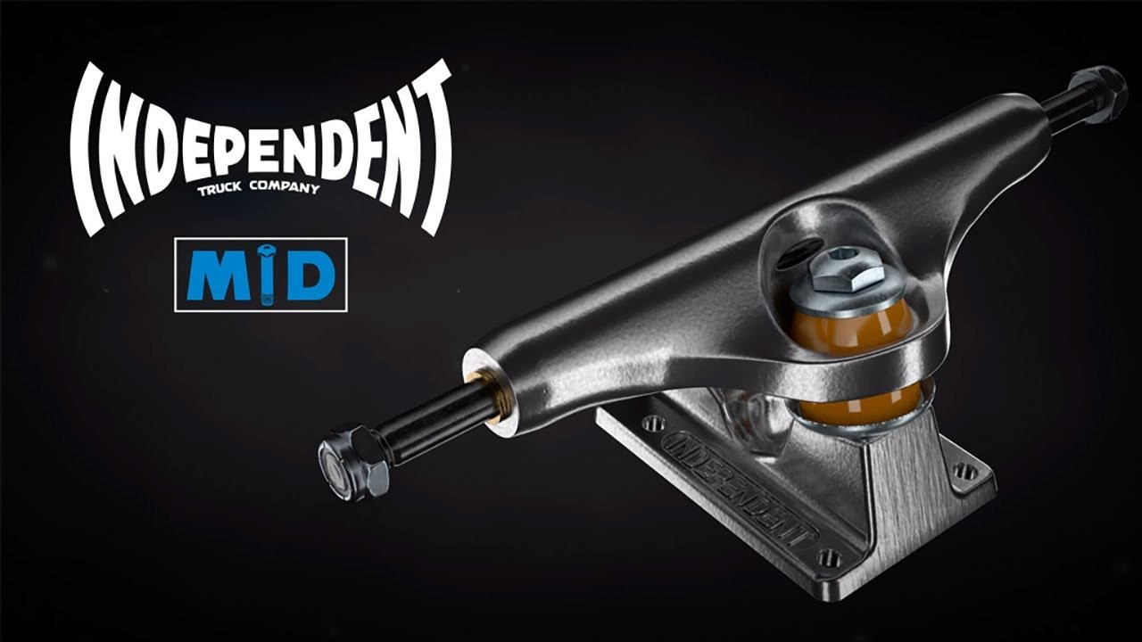 New Independent MiD trucks feature a lower profile hanger for optimal contact point angle on your nose and tail for flip tricks, ledges, and all-around street skating with a recommended wheel size of 53mm and under.<br /><br />The newly designed and first ever Independent inverted kingpin can be used with either a 5.5mm Allen key or standard 9/16" hex wrench. The innovative new Shaft Nut in the baseplate creates a rigid and durable solution to lateral movement found in most inverted kingpin designs and increases adjustability.<br /><br />The new MiD is 52mm tall and built on Independent's legendary geometry with full size cushions for maximum turning action and comes in 129, 139, 144, 149, 159 sizes.<br /><br />The all new design includes new size designations underneath the hanger for easy identification.<br /><br />52mm tall for optimal performance and wheel clearance with wheels 53mm and under.<br /><br />A356 T6 Aluminum Hanger & Baseplate<br />The best lightweight aluminum alloy heat treated to T6 condition for strength, durability, and grind feel.<br /><br />SCM435 Chromoly Steel Axle<br />Highest quality and durability available.<br /><br />Inverted Grade 8 kingpin w/ 9/16" & 5.5mm Allen<br />Never break, never bend. Steel Shaft Nut with nylon locking insert<br /><br />159 model features 6 hole universal baseplate with old and new school mounting pattern.<br /><br />Independent Trucks are Built to Grind and Guaranteed for Life.<br /><br />____________________________________________________________________<br /><br />Ride The Best and Subscribe to Independent Trucks!<br /><br />Shop: https://nhsskatedirect.com/pages/independent-trucks<br />YouTube: http://bitly.com/IndyYouTube​​<br />Facebook: https://www.facebook.com/IndependentTrucks<br />Instagram: https://instagram.com/independenttrucks​<br />Twitter: https://twitter.com/indy_trucks​