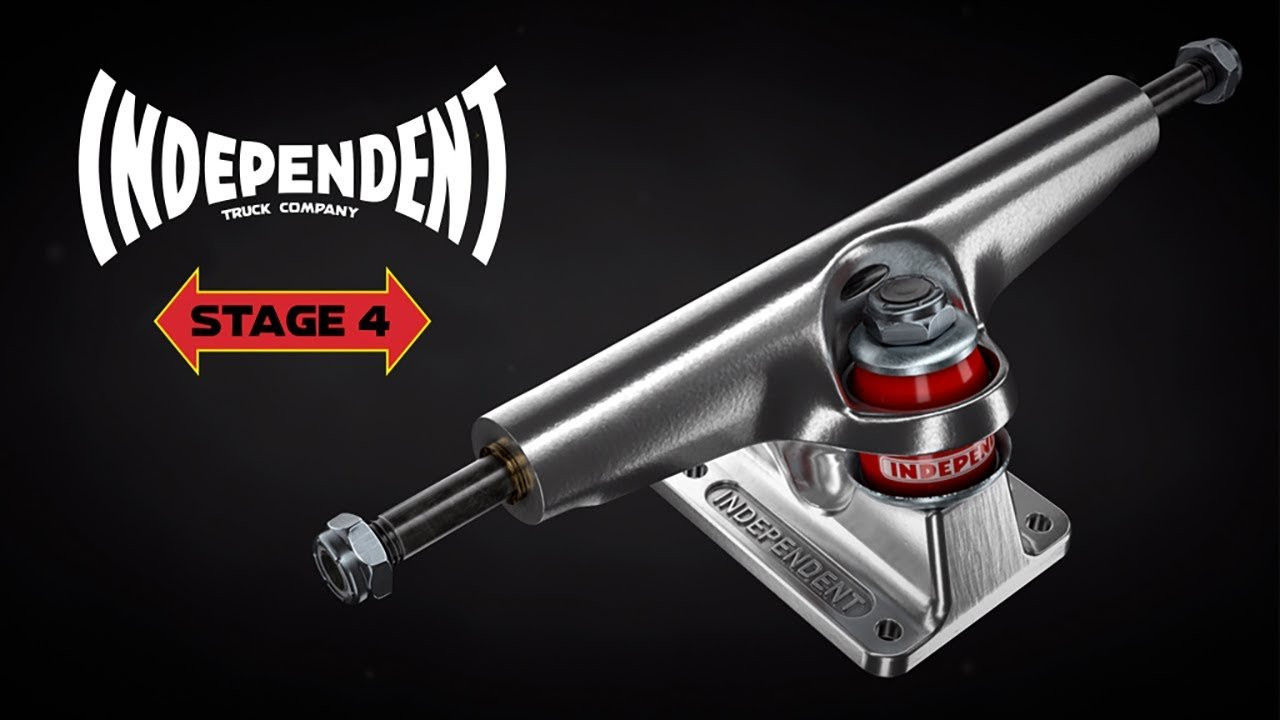 An update of the original Stage 4, single wing hanger design introduced in 1986.<br /><br />The new Stage 4 features the original Stage 4, single wing hanger design on a universal 6 hole baseplate. With tried and true, classic Indy geometry - Stage 4s are super quick and responsive. Fitted with perfectly sized, original cushions for superior stability, rebound, and snap.<br /><br />Stage 4s are made with all modern materials and manufacturing processes - making them more durable and longer lasting than the originals or any imitation.<br /><br />Sizes available: 136mm (8.0in), 146mm (8.375in), 151mm (8.625in), 166mm (9.0in)<br /><br />55mm tall for optimal performance and wheel clearance with wheels 56mm and under.<br /><br />A356 T6 Aluminum Hanger & Baseplate<br /><br />The best lightweight aluminum alloy heat treated to T6 condition for strength, durability, and grind feel.<br /><br />SCM435 Chromoly Steel Axle<br /><br />Highest quality and durability available.<br /><br />Grade 8 Kingpin<br /><br />Never break, never bend.<br /><br />90a Original Cushions w/ printed bar logo<br /><br />Ultra high-rebound formula, sized to fit Stages 1 to 7.<br /><br />6 hole, universal baseplate with old and new school mounting patterns.<br /><br />Independent Trucks are Built to Grind and Guaranteed for Life.<br /><br /><br />____________________________________________________________________<br /><br />Ride The Best and Subscribe to Independent Trucks!<br /><br />Shop: https://nhsskatedirect.com/pages/independent-trucks<br />YouTube: http://bitly.com/IndyYouTube​​<br />Facebook: https://www.facebook.com/IndependentTrucks<br />Instagram: https://instagram.com/independenttrucks​<br />Twitter: https://twitter.com/indy_trucks​
