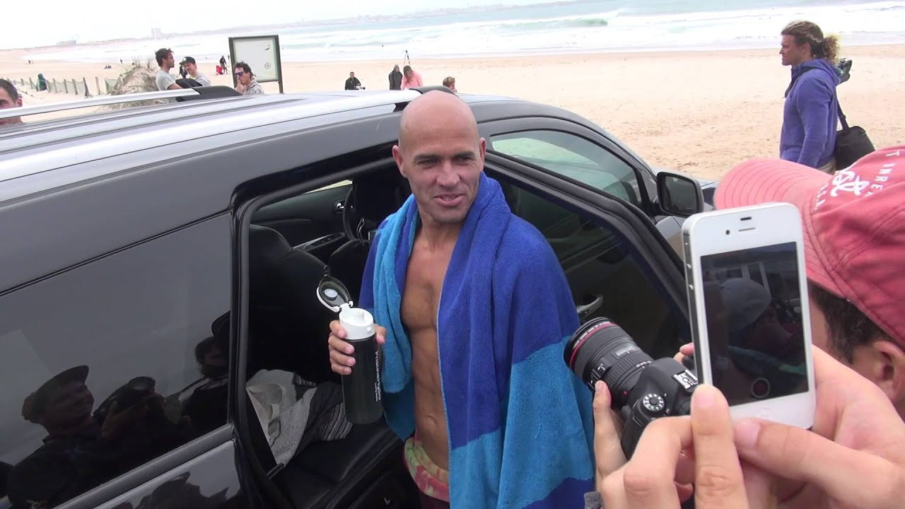 Kelly Slater lands a 720 in Portugal with Brett Simpson and Kolohe Andino.