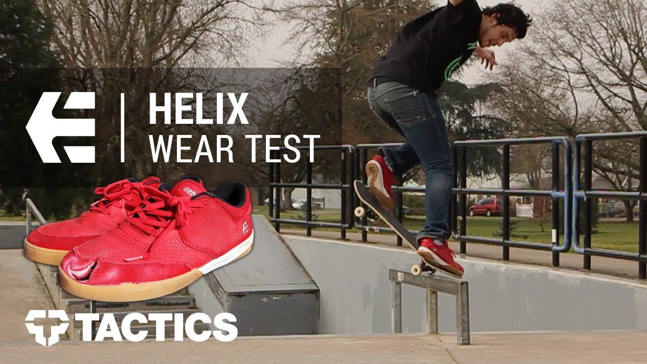 Check out the Etnies Helix Skate Shoes at Tactics: https://www.tactics.com/etnies/helix-skate-shoes?cp=ytd<br /><br />Inspired by the impact resistant Marana XT and the skate ready Jameson XT the all new Etnies Helix is everything you want in a skate shoe. The flexible yet impact resistant cupsole provides great support while still maintaining superior board feel and flick. Breathable PU mesh on the toe box adds more flexibility and better ventilation for your toes. STI Evolution Foam in the midsole delivers far superior impact protection than traditional EVA, allowing you to skate longer with less fatigue. Check out Tactics team rider Caleb Grant put the all new Etnies Helix to the test in this Tactics.com Skate Shoes Wear Test Review.<br /><br /><br />Shop all Etnies Skate Shoes at Tactics: http://www.tactics.com/etnies?cp=ytd<br /><br />Watch more skate shoe reviews from Tactics Boardshop: https://www.youtube.com/playlist?list=PLUt2JtFd-wFoMEV1HlIROzEiB2RTVbZQC<br /><br />Like, follow, and stay up to date with Tactics...<br />Shop - https://www.tactics.com<br />Instagram - https://instagram.com/tactics<br />Facebook - https://www.facebook.com/tacticsFB<br />Twitter - https://twitter.com/tactics<br />Blog - https://www.tactics.com/blog