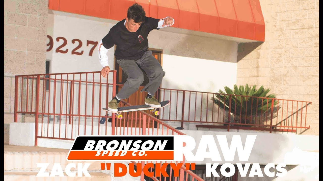 Subscribe to the Next Generation Channel:<br />🏁 http://bit.ly/NextGenerationChannel 🏁<br /><br />Dig in with Zack "Ducky" Kovacs! Ducky's always on the prowl for rails and ways to scare himself... Here's a closer look from his latest ad–Milton with the assist!<br /><br />Follow Ducky https://www.instagram.com/duckkovacs/<br /><br />Filmers: Dan Stolling https://www.instagram.com/danstolling/<br />Milton Martinez https://www.instagram.com/miltonmartinez/<br /><br />Ad Photo shot by RHINO https://www.instagram.com/rhino/<br /><br />Bronson RAW Bearings Feature the following Technology:<br /><br /> “Free at Last!” - Shield Free Design <br />• No more shields to get damaged or pop off – the first shield-less bearing designed for skateboarding <br />• No shield grooves in either race for no crud, dust and dirt build up - super fast sound and spin.<br /><br />“Fast, Slick & Non-Stick” - Tungsten Coated Races<br />• Micro-thin tungsten dry lubricant coating is fast, slick and non-stick to minimize dirt, dust and crud build up.<br />• Tungsten coating is an extremely slick, low drag, long life dry film lubricant with a very low coefficient of friction – Tungsten coating works well with or without liquid lubricants.<br /><br />“The Sound Of Speed” – Audible Speed Technology <br />• Fully open, high spin, and shield free – RAW’s are designed to enhance the sound of speed.<br />• Run your bearings with no shields? Minimal oil? Like a RAW sound? This bearing for you! <br /><br /> “Maximum Impact” - Cage Design<br />• Super strong, durable, non-distortion fiberglass filled pure nylon cage keep the balls precision spaced. <br />• High wear and tear resistance, increased performance in a low lubricant/increased dust and dirt environment.<br /><br />“Rollin’ Deep” - Deep Groove Raceways <br />• Balls sit and roll deeper in the raceway channels than weaker shallow groove designs. <br />• Dramatically reduces axial and angular side impact damage and breakage, surfaces stay smooth and fast. <br /><br />“Shred Ready” - Factory Fresh Quality<br />• 100% hand inspected twice and micro-polished & ultrasonic solvent washed 3X prior to final packaging. <br />• Packaged in nitrogen filled packaging – reduces metal and oil oxidation until ready to be ridden. <br /><br /><br />Learn More about Bronson RAW Bearings: https://goo.gl/d5EpTR<br /><br />Keep up with the #FastestBearings on Social:<br />🏁 Instagram: https://instagram.com/bronsonspeedco/<br />🏁 Twitter: https://twitter.com/bronsonspeedco<br />🏁 Facebook: https://www.facebook.com/BronsonSpeedCo/<br />Follow us on Snapchat: 'bronsonspeedco'<br /><br />Shop Next Generation Bearings <br />💸 http://bronsonspeedco.com/<br /><br />#BronsonRAW #DuckyKovacs #BronsonSpeedCo